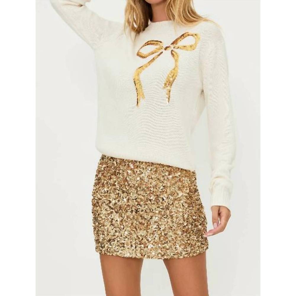 Anthropologie Beach Riot White Sweater with Gold Bow